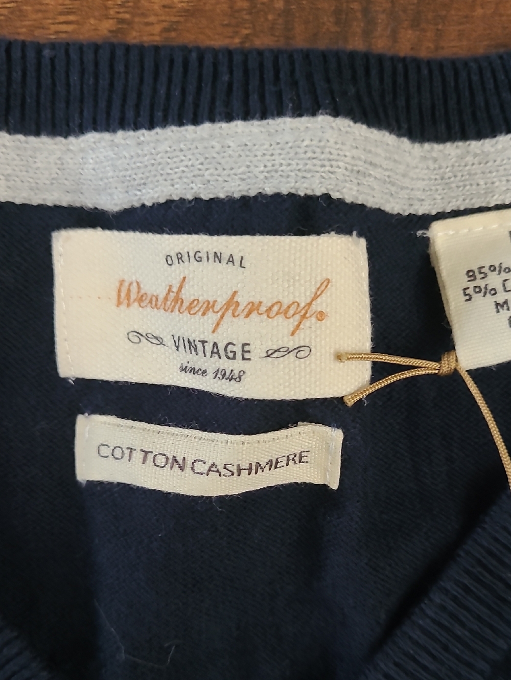 Weatherproof Men's Navy V-Neck Sweater Cotton Cashmere Blend Size Large - Picture 3 of 9